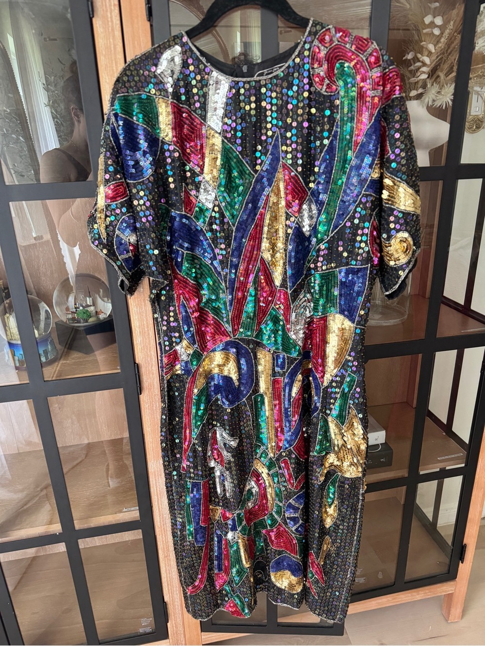 Vintage 80s Joseph Le Bon Pure Silk Sequin Beaded Cocktail Dress Art Deco Glam